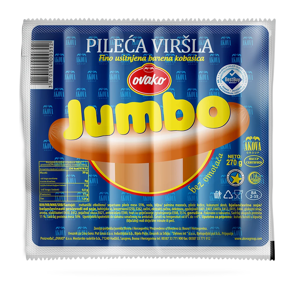 Jumbo Geflügelbrühwurste Halal 270gr(1*20) Ovako